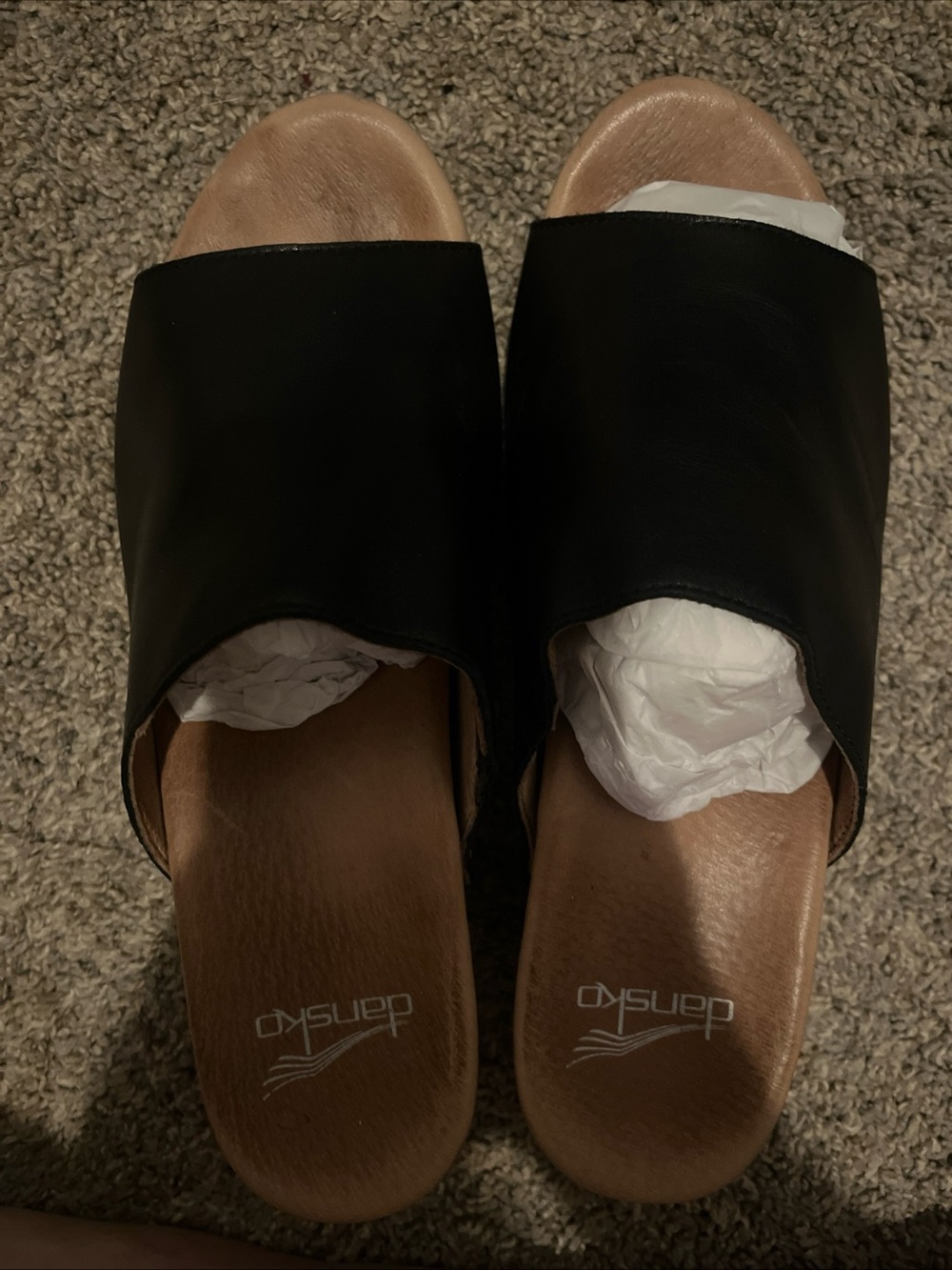 Dansko Black Leather Slide Mules